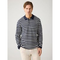 KnowledgeCotton Apparel Gestricktes Langarm-Poloshirt mit Streifen aus Bio-Baumwolle