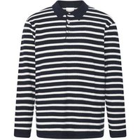 KnowledgeCotton Apparel Gestricktes Langarm-Poloshirt mit Streifen aus Bio-Baumwolle