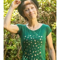 päfjes Goldene Blüten & Blätter - Fair gehandeltes Frauen T-Shirt mit TENCEL Lyocell