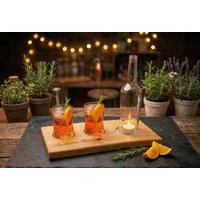 Portia by Callidus Designs Aperitivo Bar Servierbrett aus Eiche mit Naturkante, Aperol Spritz Brett mit Glasmulden, Aperitivo Set