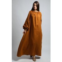 KNOTIUM ARIEL Maxi-Leinenkleid mit Ballonärmeln