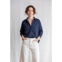 Jyoti - Fair Works Baumwoll Flanell-Bluse Mayank Grau-Blau
