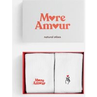 Natural Vibes 2-Pack More Amour | Bio GOTS | Geschenkset | Weiße Tennissocken | Herz | Herren Damen Socken