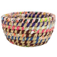 El Puente "Pastell" Korbschale aus Kaisa-Gras und Sari-Stoff