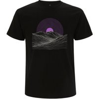 Spreecult LineArt Sonnenaufgang - Bio und Fair - Männer Unisex T-Shirt - Line Art Berge Wellen