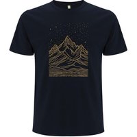Spreecult LineArt Sternenhimmel - Bio und Fair - Männer Unisex T-Shirt - Line Art Berge
