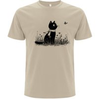 Spreecult Katze und Schmetterling - Bio und Fair - Männer Unisex T-Shirt - Butterfly Cat