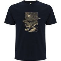 Spreecult LineArt - Sonne Wal - Bio und Fair - Männer Unisex T-Shirt - whale in the sky