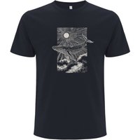 Spreecult LineArt - Sonne Wal - Bio und Fair - Männer Unisex T-Shirt - whale in the sky
