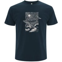 Spreecult LineArt - Sonne Wal - Bio und Fair - Männer Unisex T-Shirt - whale in the sky