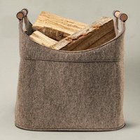 easy and green Korb für Kaminholz mit Echtholzgriffen (Eiche) 70 Liter aus Wollfilz