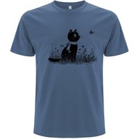 Spreecult Katze und Schmetterling - Bio und Fair - Männer Unisex T-Shirt - Butterfly Cat