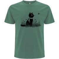 Spreecult Katze und Schmetterling - Bio und Fair - Männer Unisex T-Shirt - Butterfly Cat