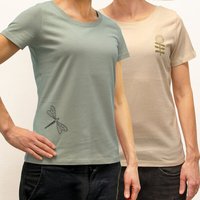 Cmig Basic Unique - 2er Pack Damen T-Shirts mit feinen Details - natur Motive aus dem Norden