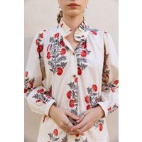 Haus of Namaste Damen Bluse „Mira Shirt " handbedruckt aus 100% Bio-Baumwolle mit floralem Muster.