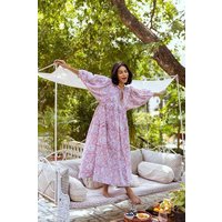 Haus of Namaste Maxikleid rosa „Pink Petal Paradise" Balloon-Schnitt mit Taschen , Bio-Baumwolle