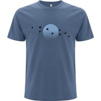 Spreecult Sonne und Vogelschwarm - Bio und Fair - Männer Unisex Shirt - Retro