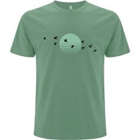 Spreecult Sonne und Vogelschwarm - Bio und Fair - Männer Unisex Shirt - Retro
