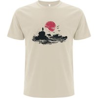 Spreecult Japan Sonne - Bio und Fair - Männer Unisex T-Shirt - Sonne Wellen Felsen
