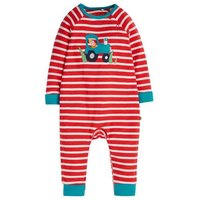Frugi Baby-Strampler Remy Traktor rot-weiss gestreift Schlafanzug Remy