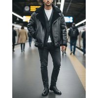 Will's Vegan Shop Übergroße Aviator-Jacke aus recyceltem veganem Shearling Herren