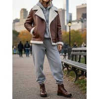 Will's Vegan Shop Übergroße Aviator-Jacke aus recyceltem veganem Shearling Damen