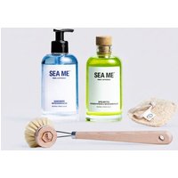 SEA ME Küchen Set mit Spülmittel, Handseife, Spülbürste & Spülschwamm | vegan | Mehrweg-Glas 250 ml