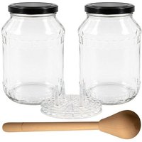mikken Fermentier Starter Set - Große Einmachgläser 2,65 Liter mit Fermentier Gitter, Holzstampfer und Deckel
