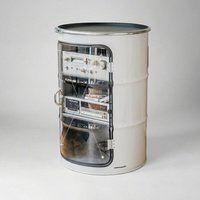 Lockengelöt HiFi Vitrine aus einem Hamburger Ölfass