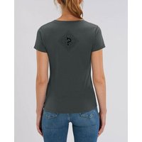 Human Family Bio Damen T-Shirt mit V-Ausschnitt "Evolution - Geo Questionmark" aus Bio-Baumwolle