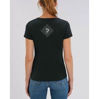 Human Family Bio Damen T-Shirt mit V-Ausschnitt "Evolution - Geo Questionmark" aus Bio-Baumwolle