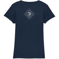 Human Family Bio Damen T-Shirt mit V-Ausschnitt "Evolution - Geo Questionmark" aus Bio-Baumwolle