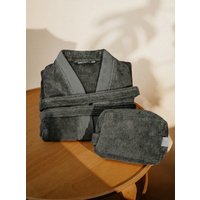 Pamukia GOTS Set aus Premium-Frottee-Bademantel & Kosmetiktasche – 100 % zertifizierte Bio-Baumwolle | 400 GSM