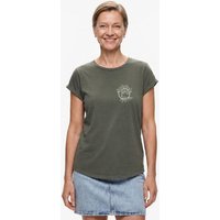 Life-Tree Organic Fairwear Shirt Women Logo Olive Stone Washed | Blau/Grün/Rot