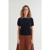 Basic Apparel Kurzarm-Strickshirt LIS mit abnehmbaren Kragen aus Bio-Merinowolle