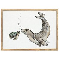 Kunstdruck »Ozeantreffen (Schildkröte & Seelöwe)« von LIGARTI | A4, A3 oder A2 | Wandbild | Poster | Kunst