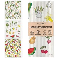 Schwammtücher 3er-Set »Obst & Gemüse« von LIGARTI | wiederverwendbar | kompostierbar | Naturschwammtücher