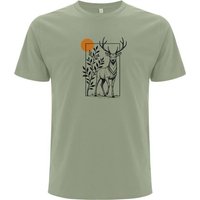 Spreecult Gerahmter Hirsch - Bio und Fair - Männer Unisex T-Shirt - Natur Berge Sonne