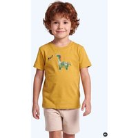 MELAdi Kinder Shirt aus Biobaumwolle - Dino auf Ocre Gelb