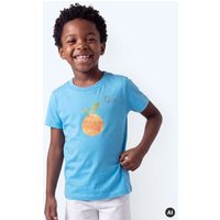 MELAdi Kinder Shirt aus Biobaumwolle - Orange auf Aqua Blue