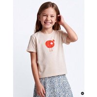 MELAdi Kinder Shirt aus Biobaumwolle - Roter Vogel auf Natural Raw
