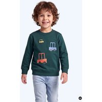 MELAdi Kinder Sweater aus Biobaumwolle - Autos auf Forrest Green