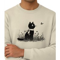 Spreecult Katze und Schmetterling- Unisex Sweatshirt - Bio und Fair - Tiere