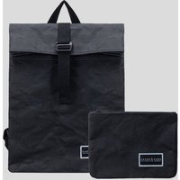 Paper & Sons Geschenkset Rucksack aus Kraftpapier Oak + Kulturbeutel, schwarz, Rolltop Rucksack Damen & Herren, 13 Zoll Laptopfach, vegan