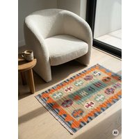 Kelim Gashgai Beige „Rugtales“ aus Schurwolle, 64x91 cm