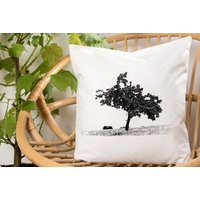 Hirschkind Handbedruckter Kissenbezug 'Apfelbaum' weiß, 40*40cm