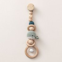 NoniKids Berlin Rasselclip Holz *Glocke Wal* 6 Farben I Bio Baumwollgarn