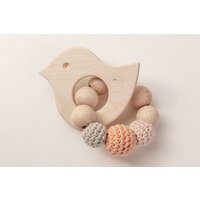 NoniKids Berlin Greifling Beißring Holz *Vogel* | Bio Baumwolle