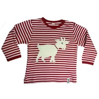 Pat und Patty Bio Kinder-Langarmshirt „Ziege“, rot/weiß gestreift – Bio-Baumwolle (kbA)