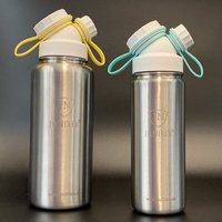 JN JuNiki's Set: 2 JuNiki´s® eco line isolierte Edelstahl Trinkflaschen mit 550ml + 1 Liter mit Deckelhaltern in Türkis + Gelb zum Wechseln
